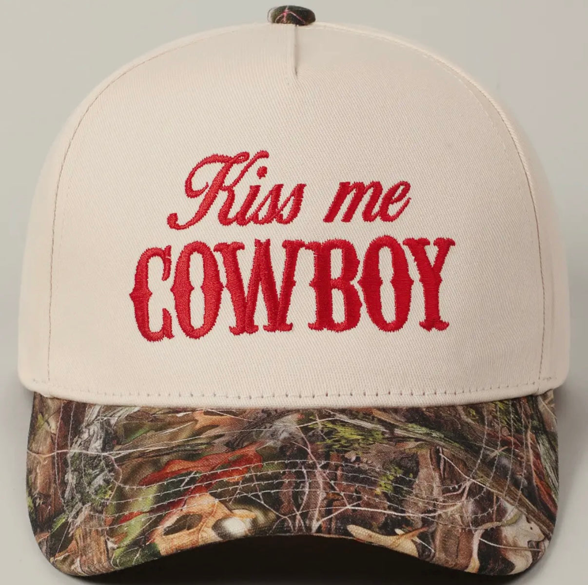 Kiss Me Cowboy Trucker Hat- Red & Camo