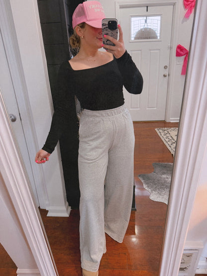 ELLA RIBBED TOP: BLACK
