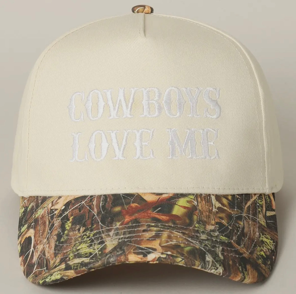 Cowboys Love Me Trucker Hat- White & Camo