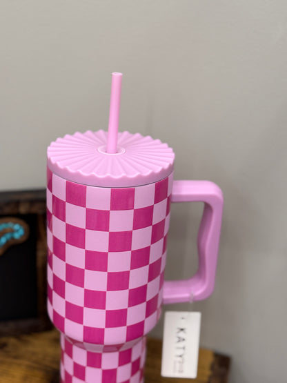 Pink Checkered Tumbler
